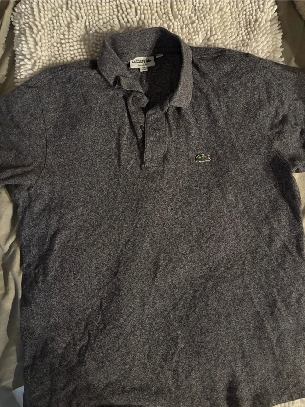 Lacoste Classic Fit Boys Heathered Navy Polo with Green Croc Logo